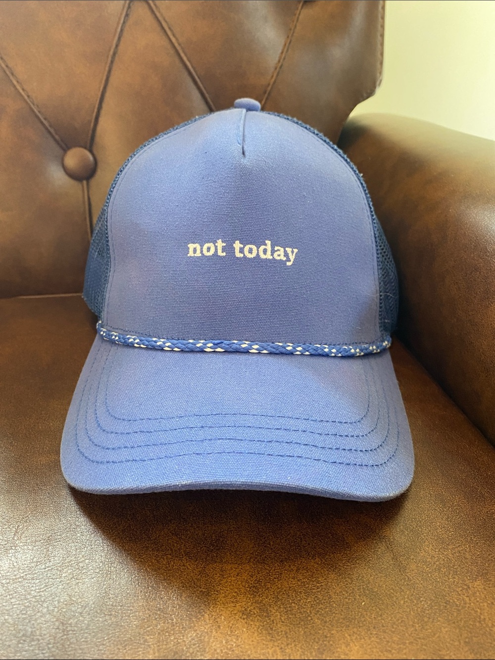 OFFLINE by Aerie Blue Trucker Rope Hat Mesh Back Adjustable One Size Not Today ✨